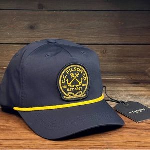 FILSON Men's Rope Trucker Navy Blue Anchor Nautical Patch Snapback Hat Cap